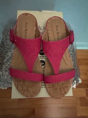 Kim Rogers Hot Pink Cork Wedge Sandals